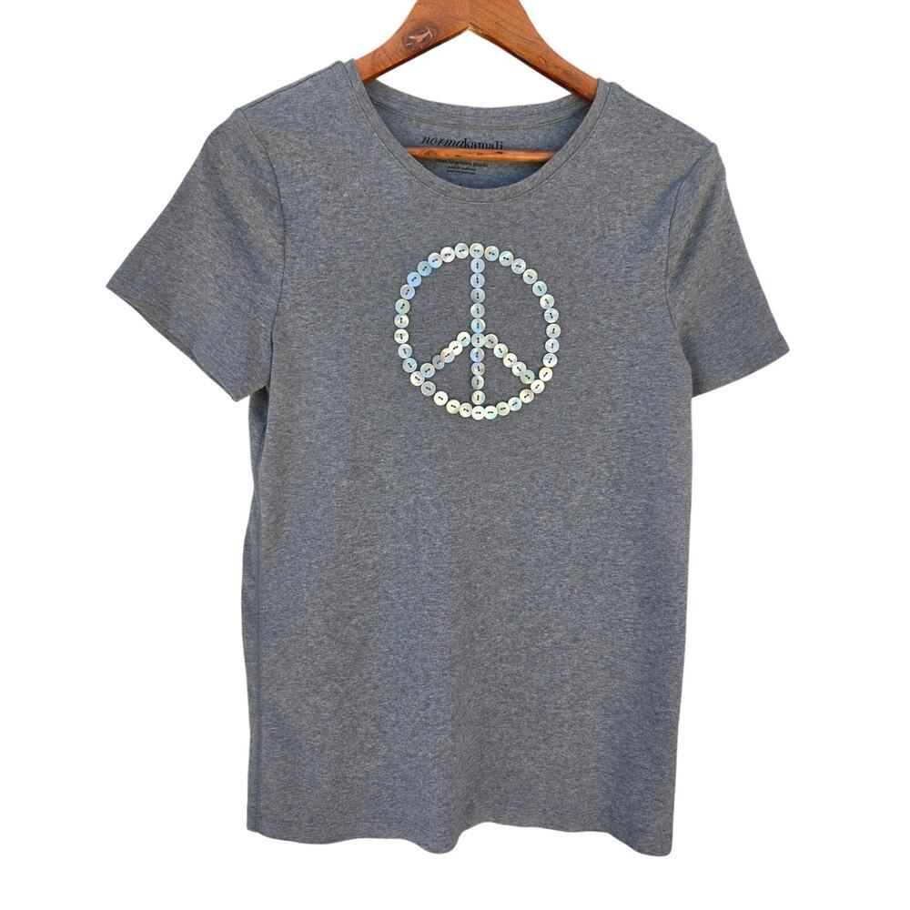 Norma Kamali Iridescent Peace Button T-Shirt Grey Heather Size XL